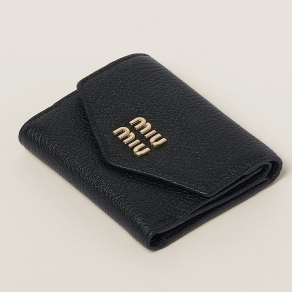 MIU MIU Vitello Dyno Leather Fold Wallet with Flap Black - Picture 4 of 5